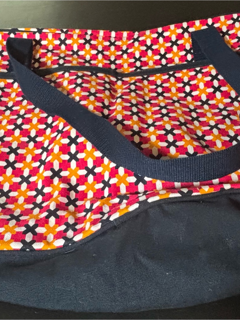 thirty-one Pink and Orange Patterned Canvas Tote with Navy Trim